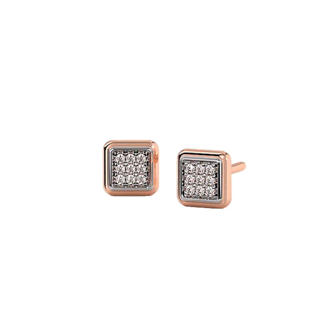 Square Diamond Cluster Stud Earrings in Gold