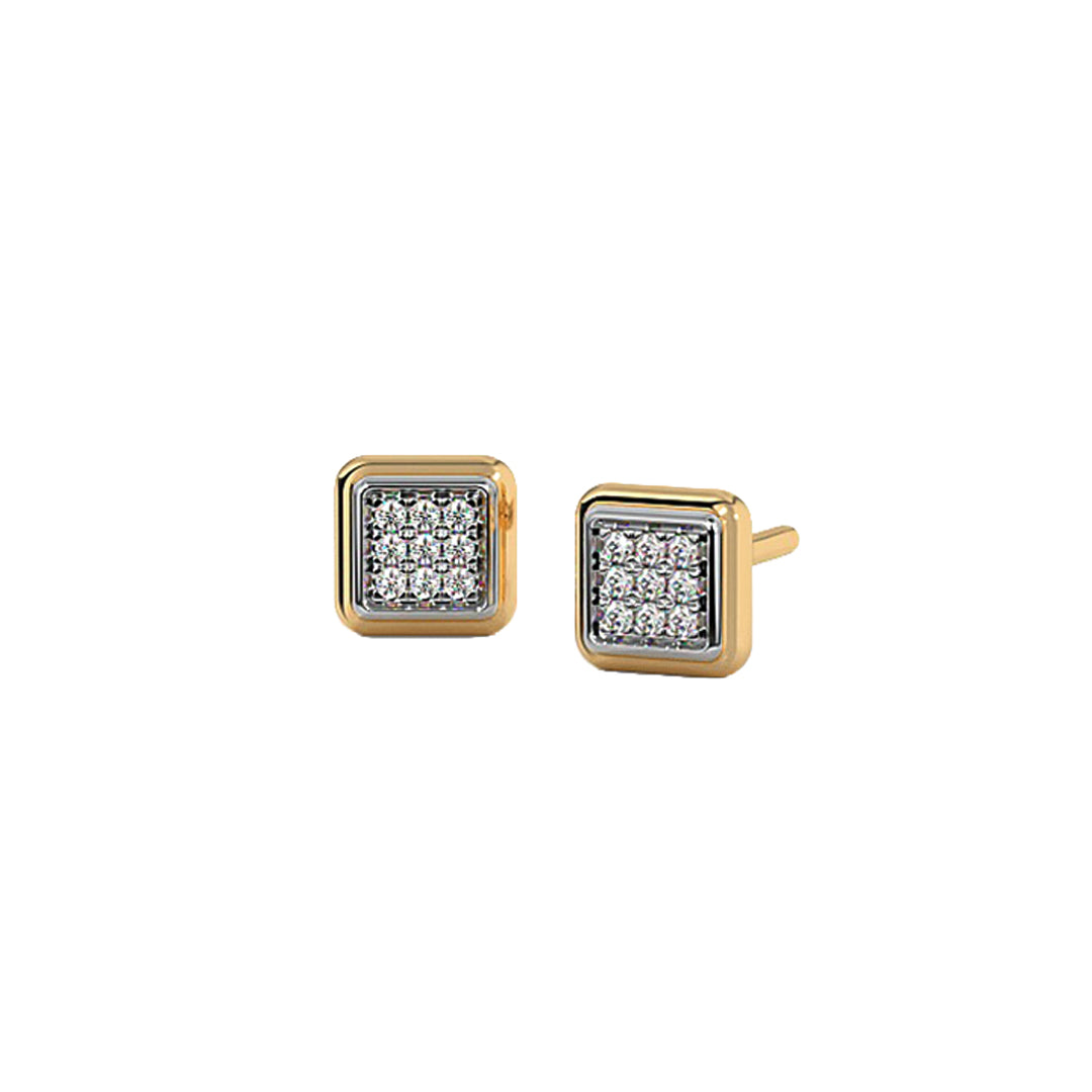 Square Diamond Cluster Stud Earrings in Gold