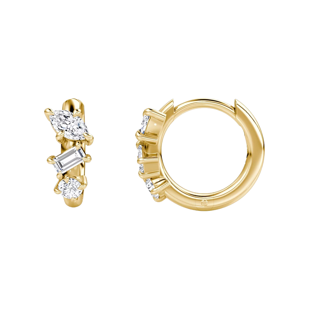 Mixed Cut Diamond Cluster Huggie Hoop Earrings in Gold