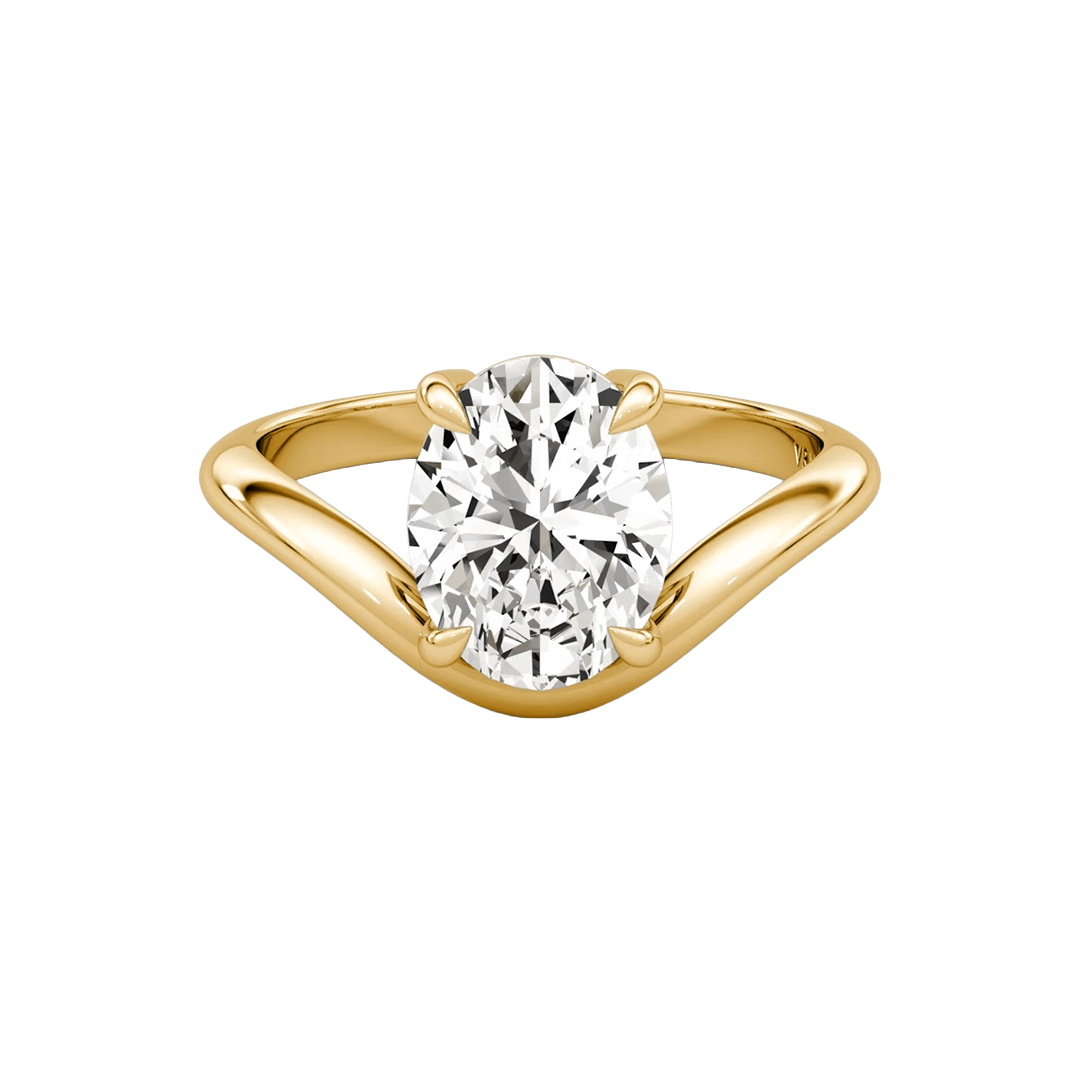 Oval Solitaire Diamond Curve Engagement Ring in Gold
