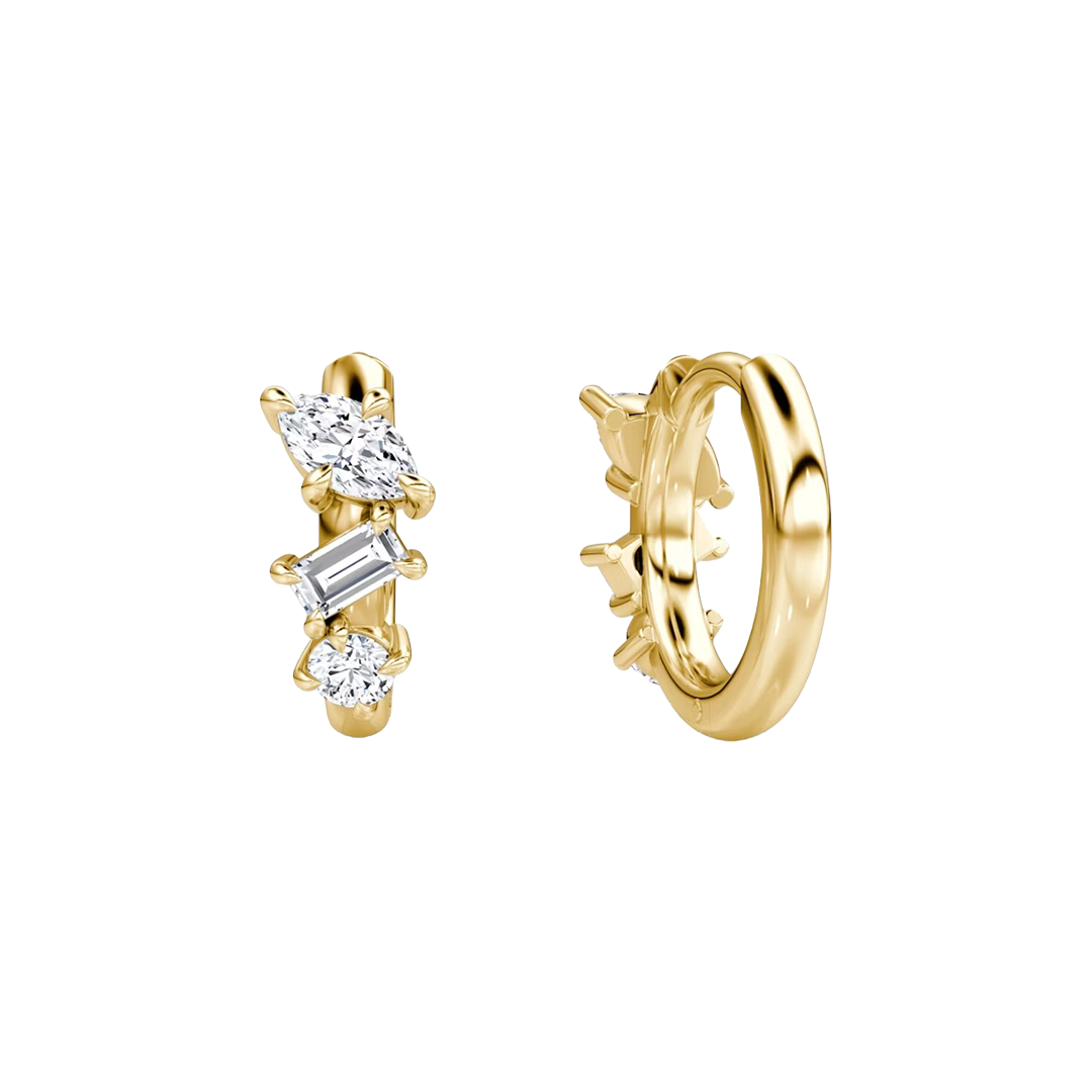 Mixed Cut Diamond Cluster Huggie Hoop Earrings in Gold