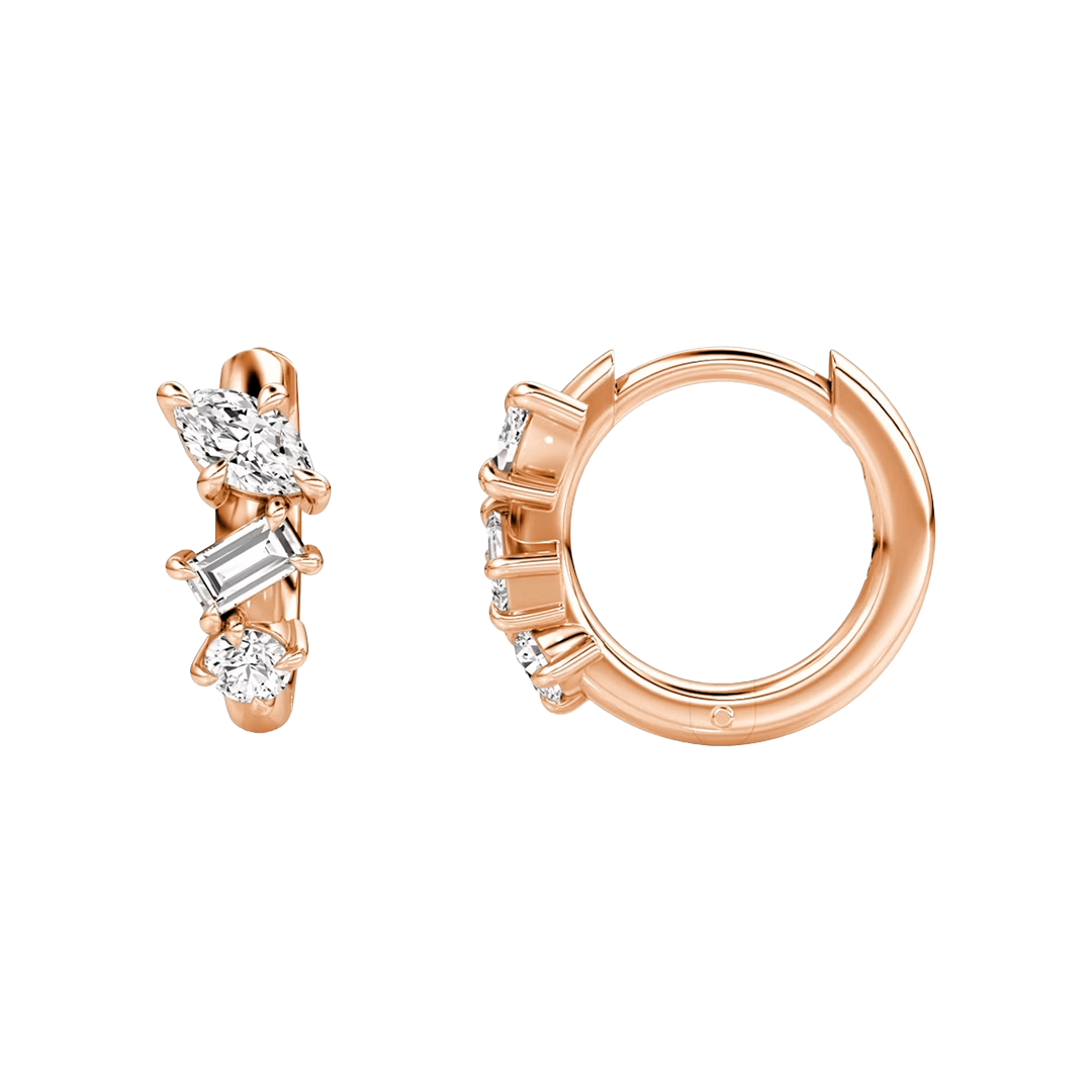 Mixed Cut Diamond Cluster Huggie Hoop Earrings in Gold