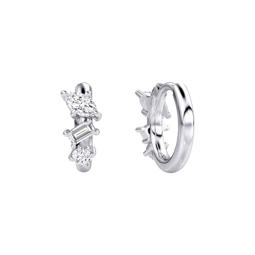 Mixed Cut Diamond Cluster Huggie Hoop Earrings in Gold