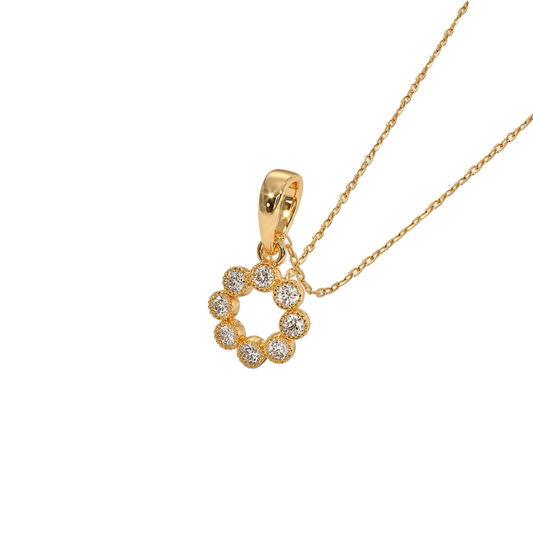The Dainty Halo Diamond Circle Pendant in Gold