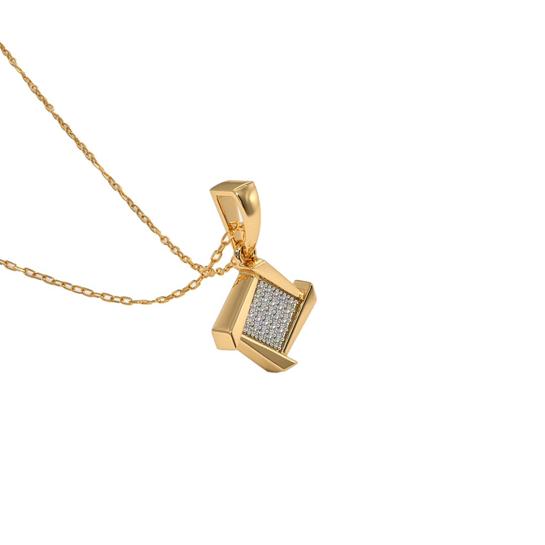 Swirling Square Pave Diamond Pendant in Gold