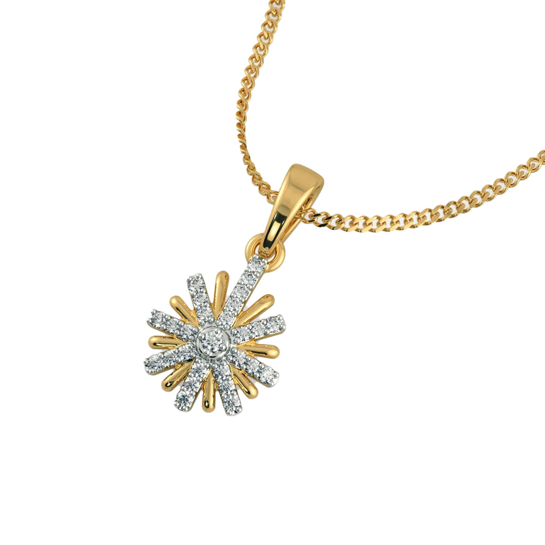 Diamond Cluster Starburst Flower Pendant in Gold