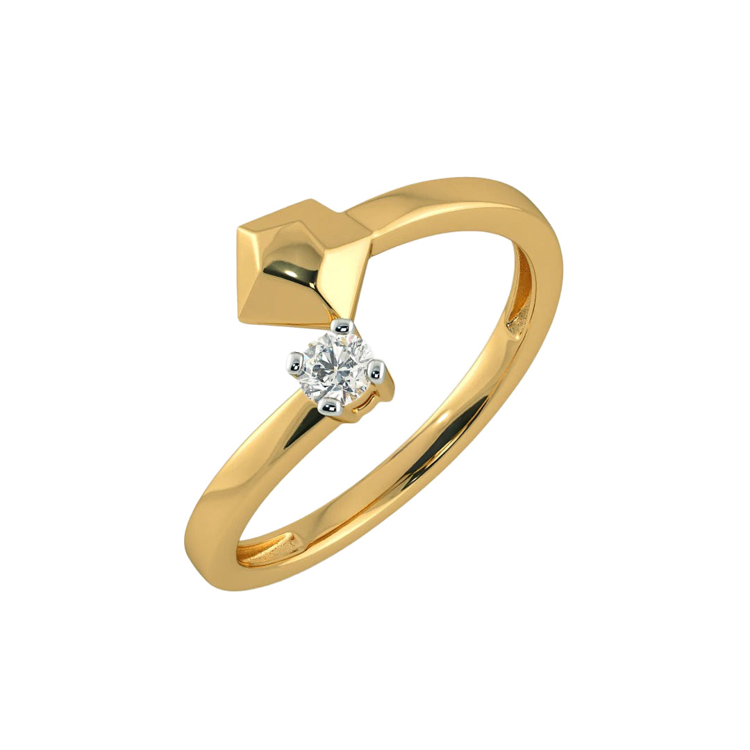 Geometric Diamond Solitaire Open Bypass Ring in Gold
