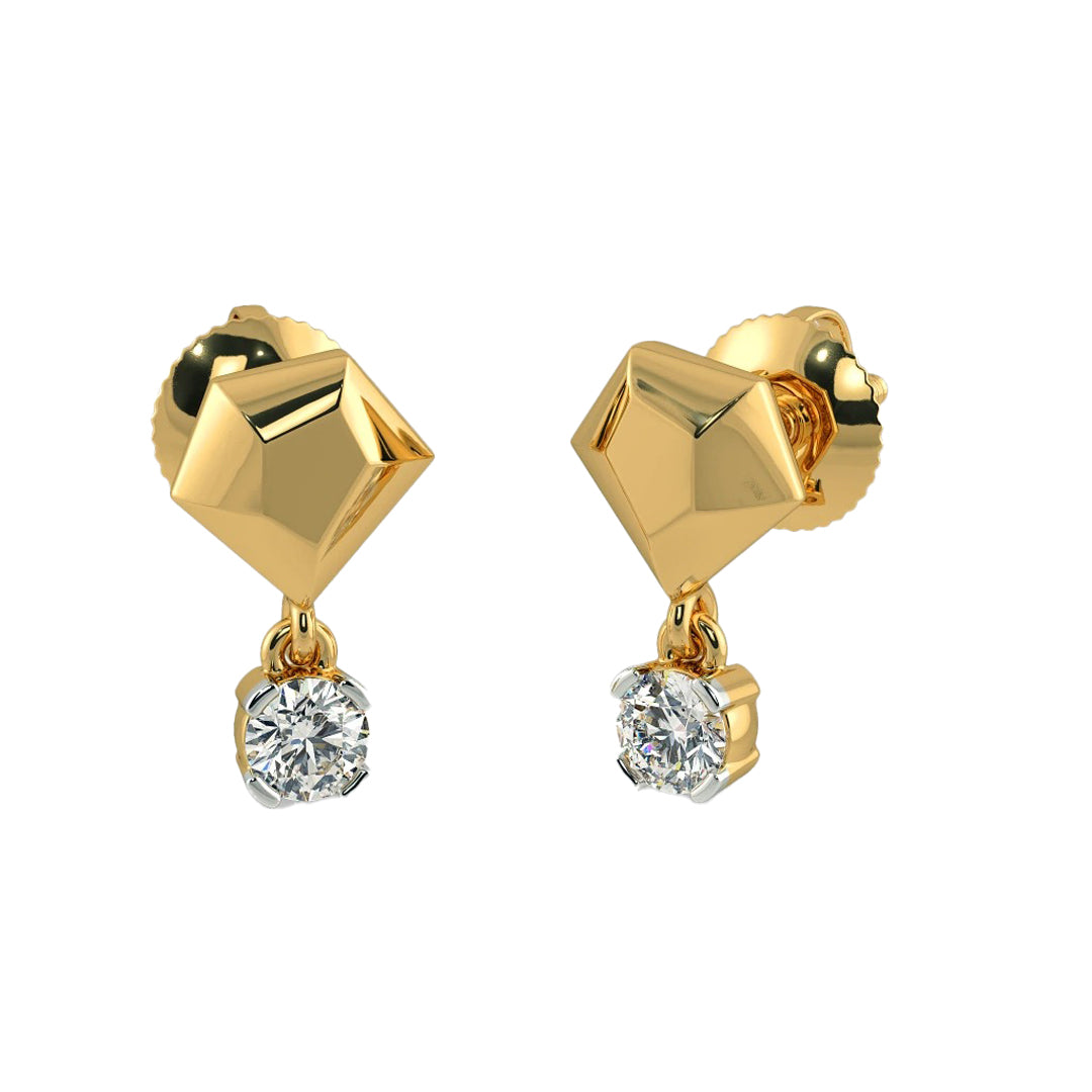 Geometric Diamond Solitaire Drop Stud Earrings in Gold