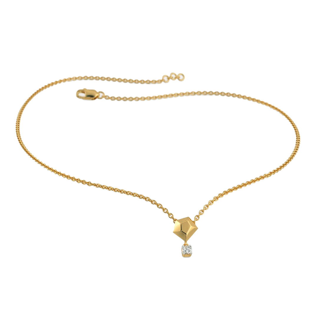 Geometric Round Diamond Solitaire Pendant Necklace in Gold