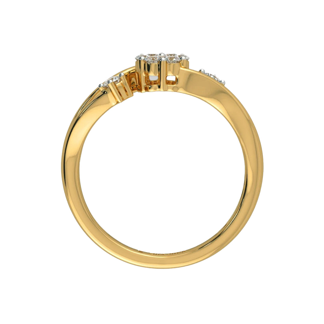 Sparkling Diamond Cluster Bypass Finger Ring in Gold