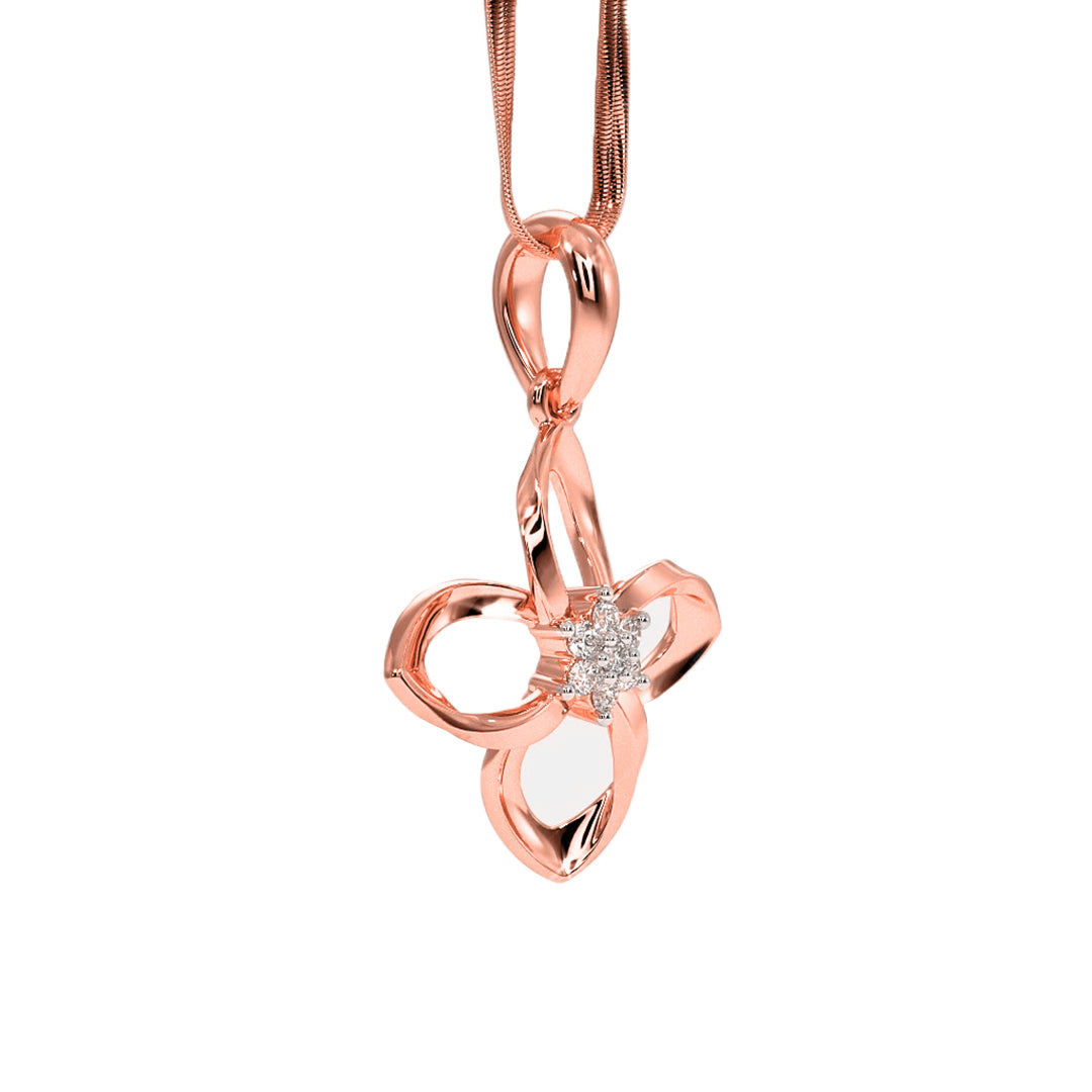 Twisted Gold Diamond Flower Motif Pendant in Gold