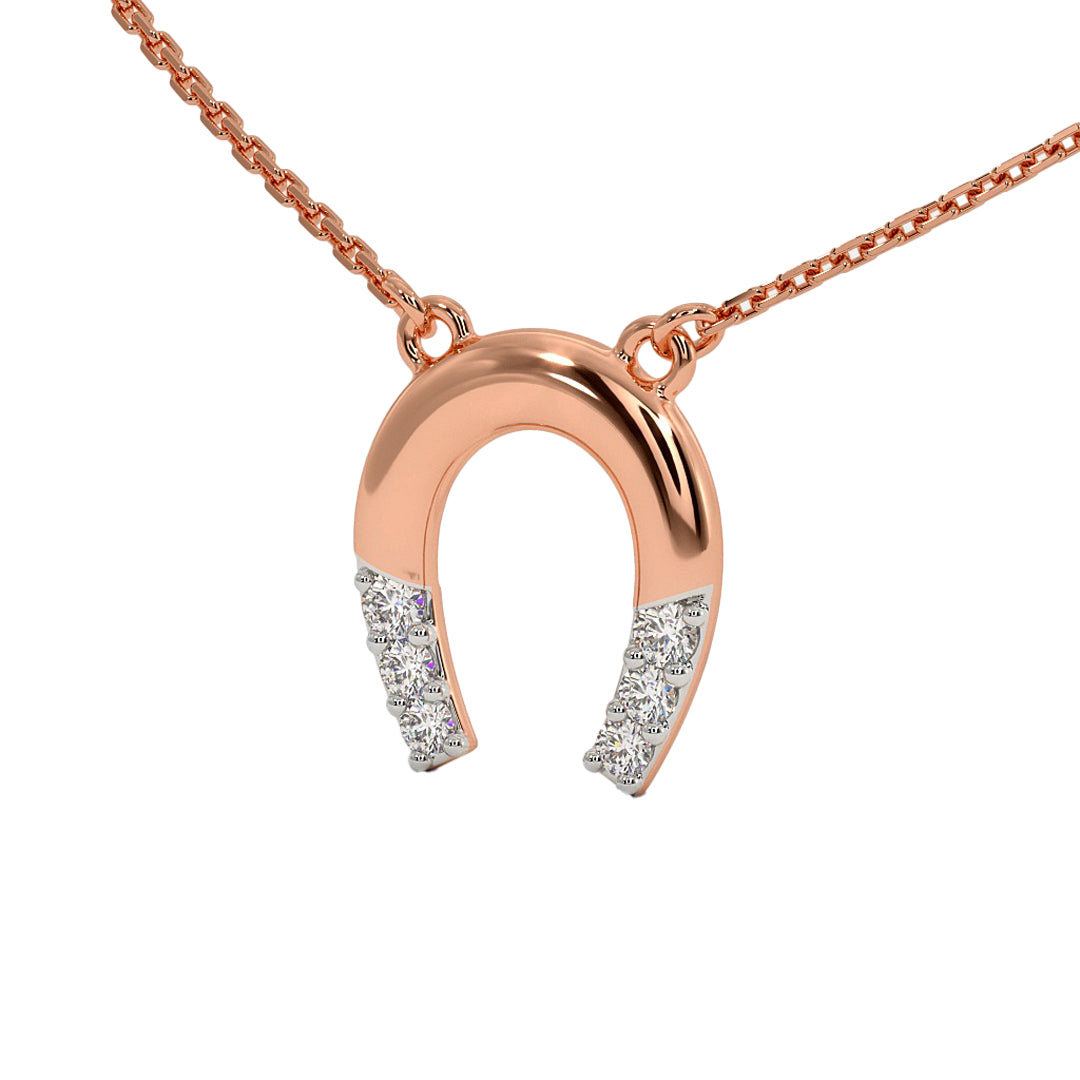 Diamond Accent Horseshoe Charm Necklace in Gold