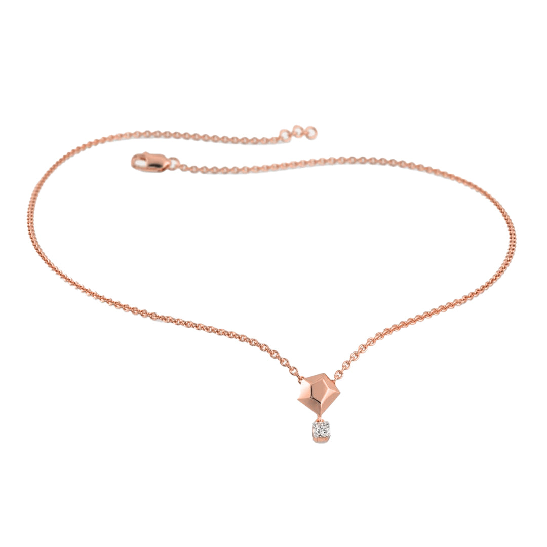 Geometric Round Diamond Solitaire Pendant Necklace in Gold