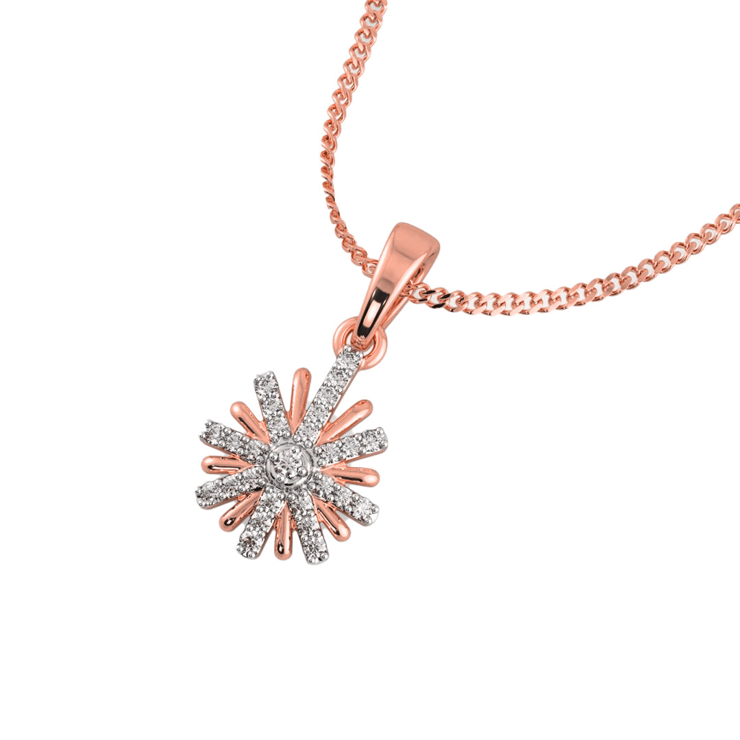 Diamond Cluster Starburst Flower Pendant in Gold