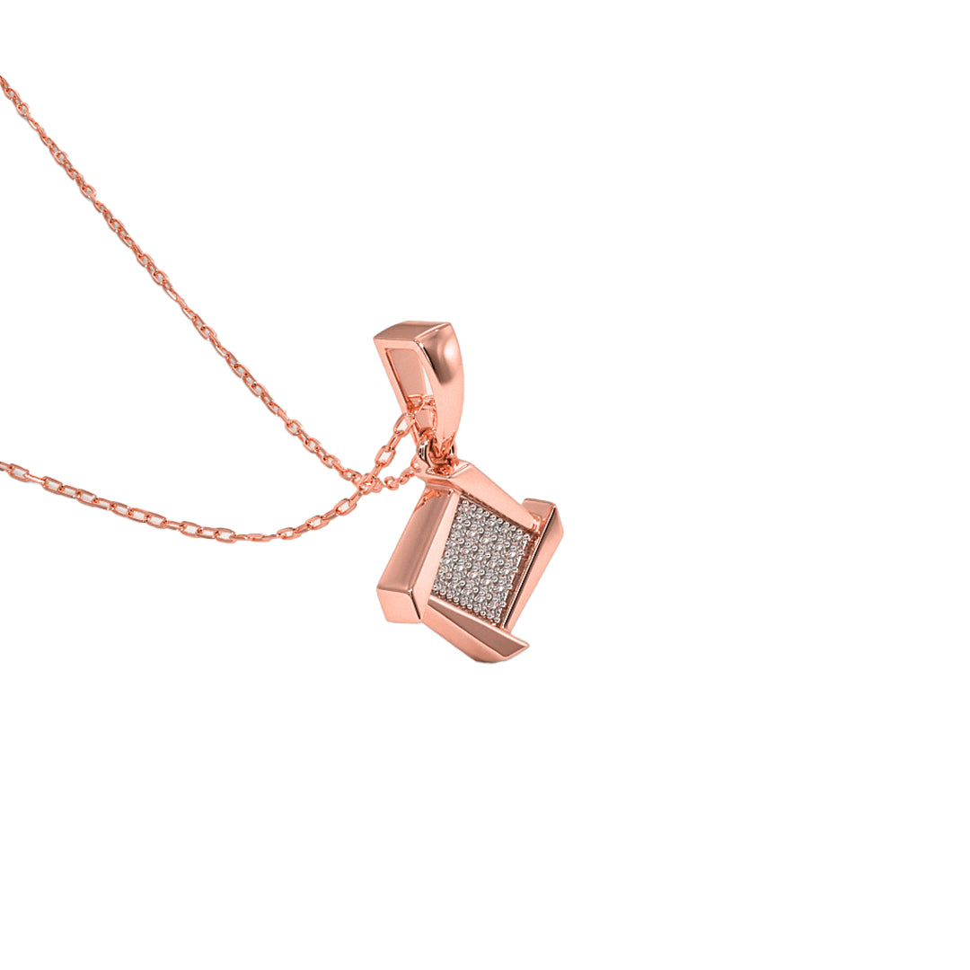 Swirling Square Pave Diamond Pendant in Gold