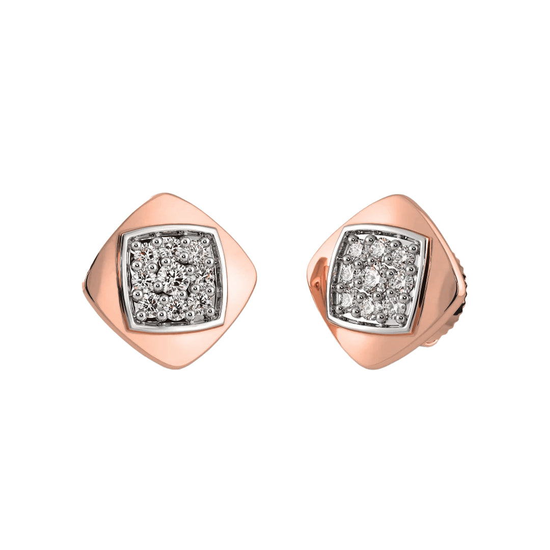 Diamond Solitaire Lariat Basel Stud Earrings in Gold