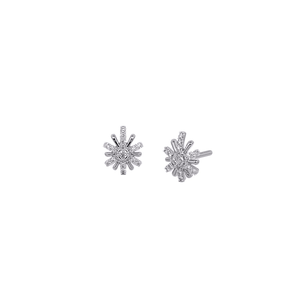 Diamond Cluster Starburst Flower Stud Earrings in Gold