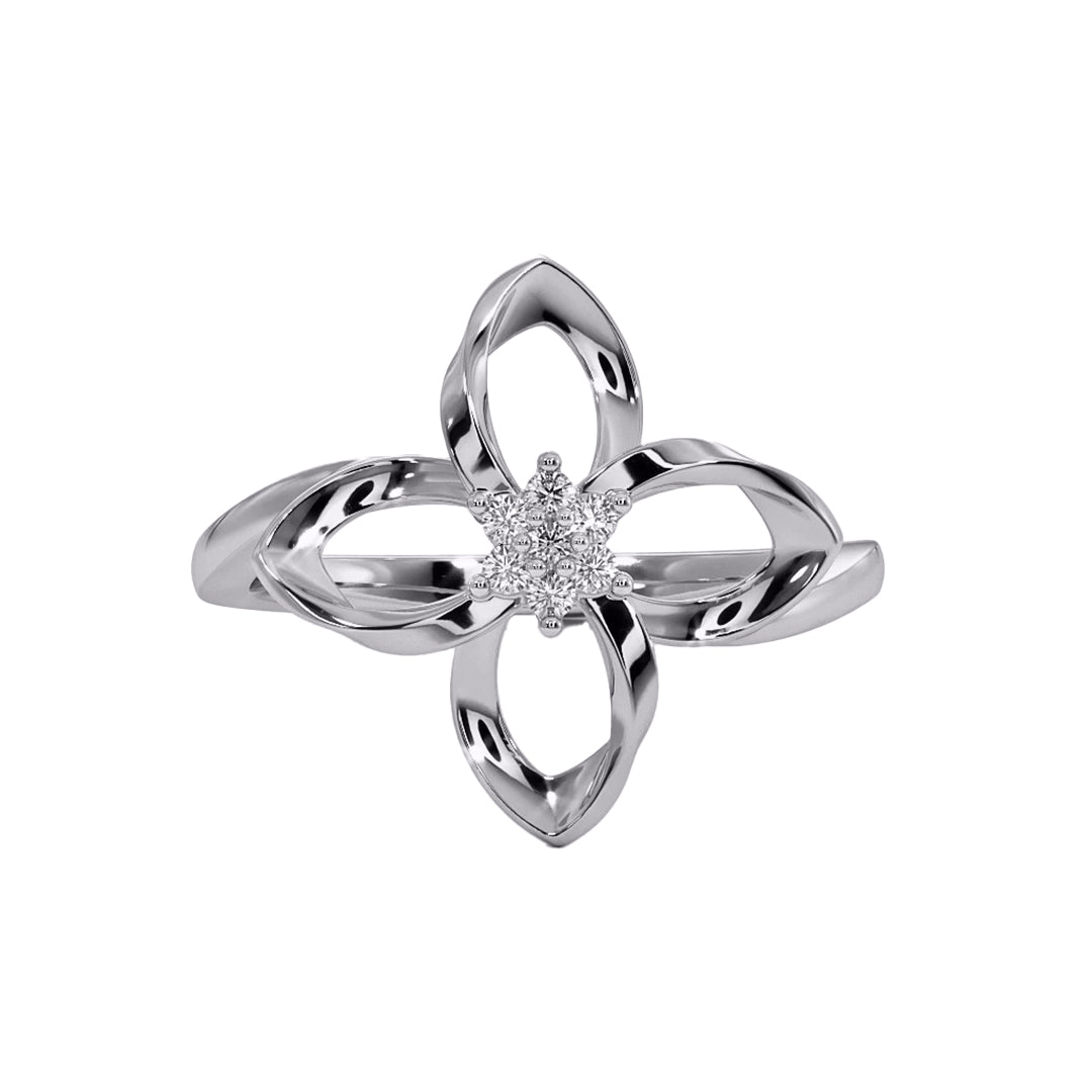 Twisted Gold Diamond Flower Motif Statement Ring in Gold