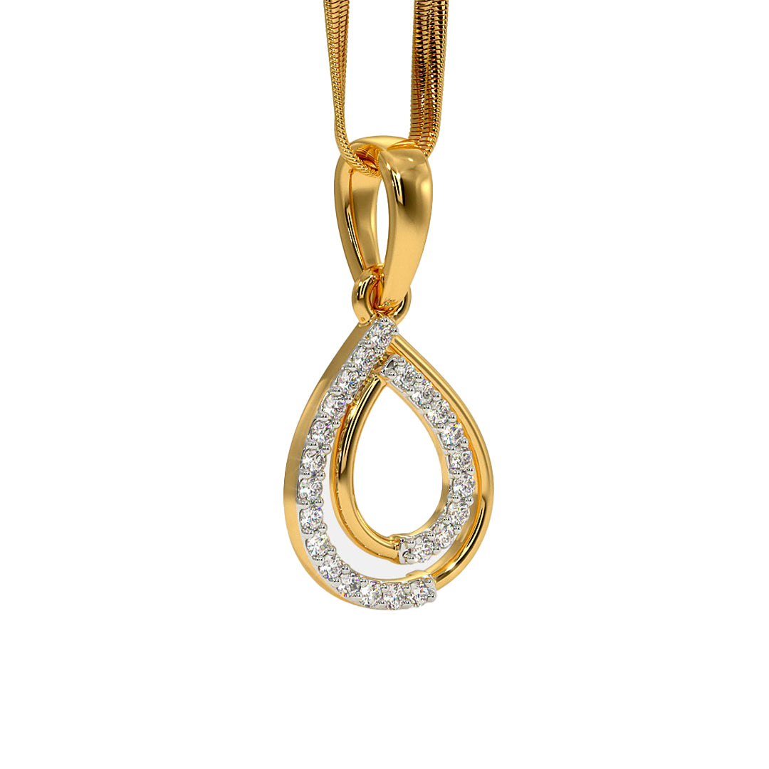 Double Teardrop Pave Diamond Pendant in Gold