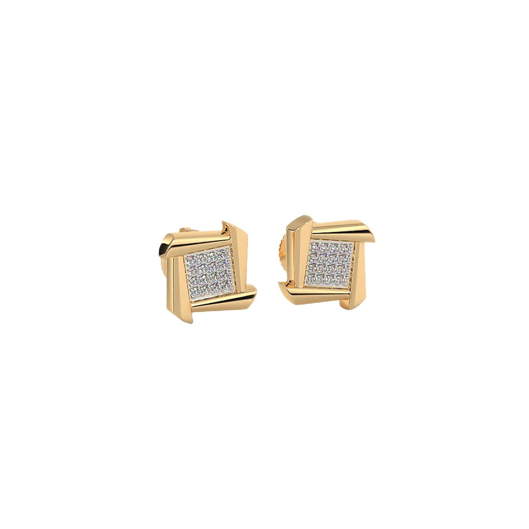 Swirling Square Pave Diamond Stud Earrings in Gold