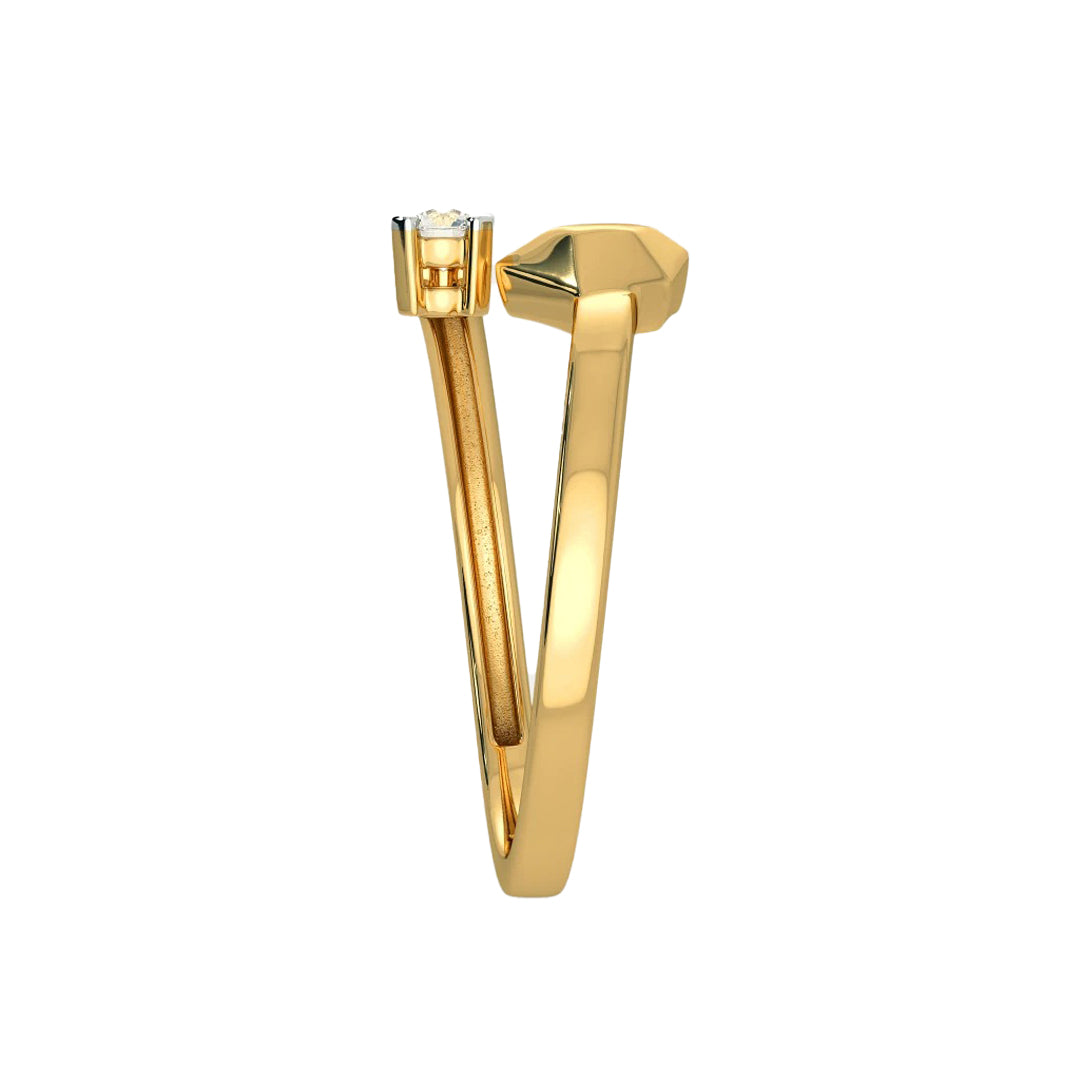 Geometric Diamond Solitaire Open Bypass Ring in Gold