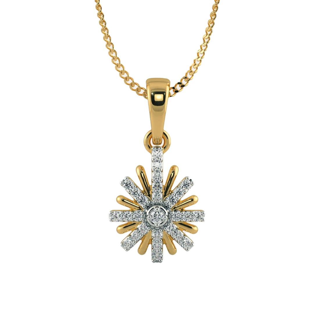 Diamond Cluster Starburst Flower Pendant in Gold