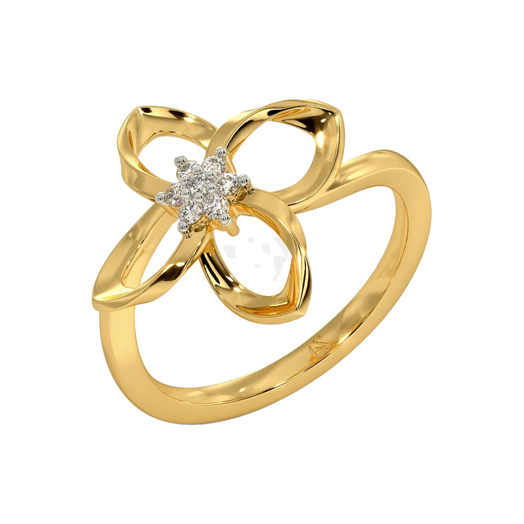 Twisted Gold Diamond Flower Motif Statement Ring in Gold