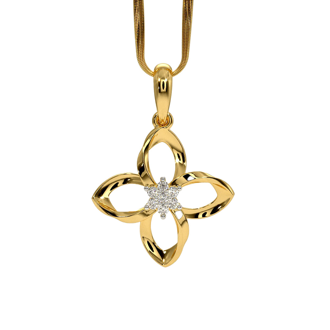 Twisted Gold Diamond Flower Motif Pendant in Gold