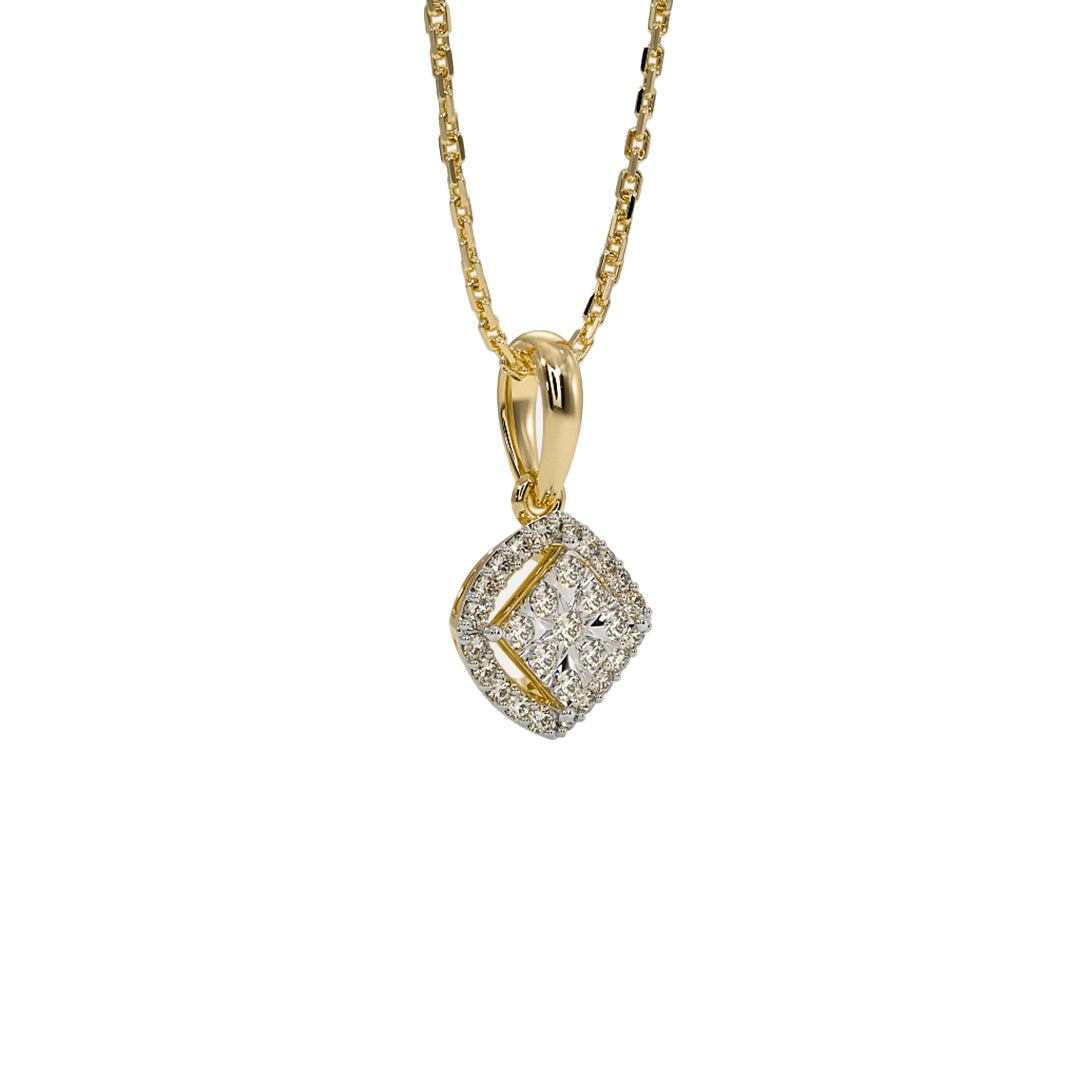 Round Diamond Cushion Shape Halo Pendant in Gold