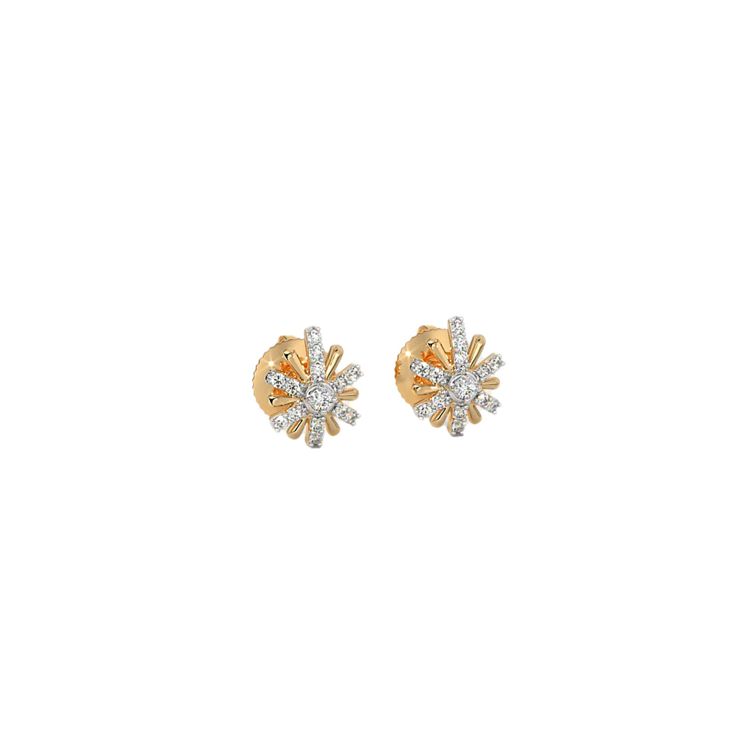 Diamond Cluster Starburst Flower Stud Earrings in Gold
