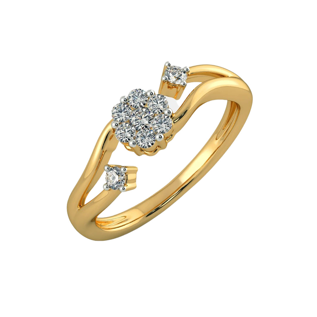 Sparkling Diamond Cluster Bypass Finger Ring in Gold