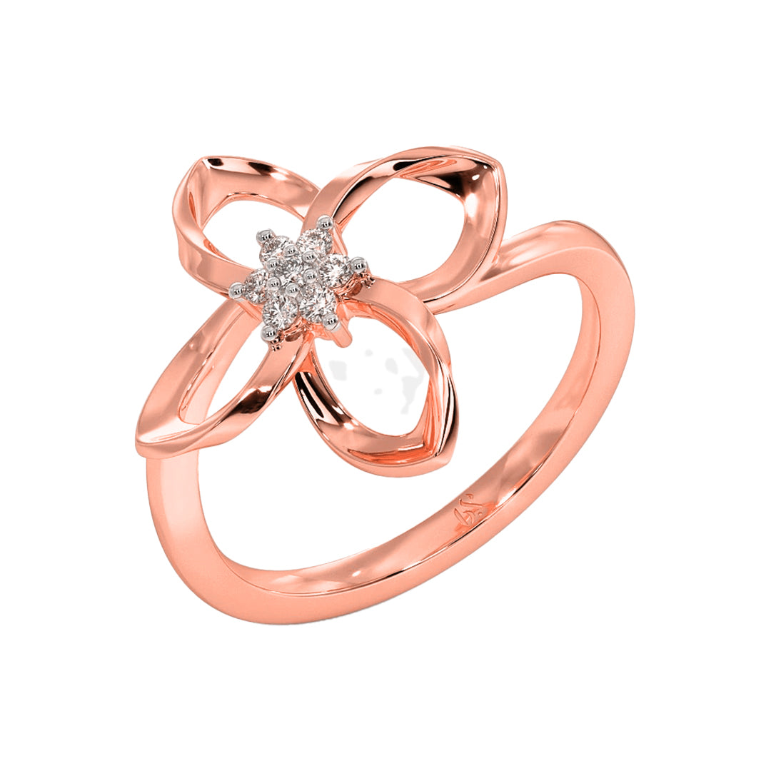 Twisted Gold Diamond Flower Motif Statement Ring in Gold