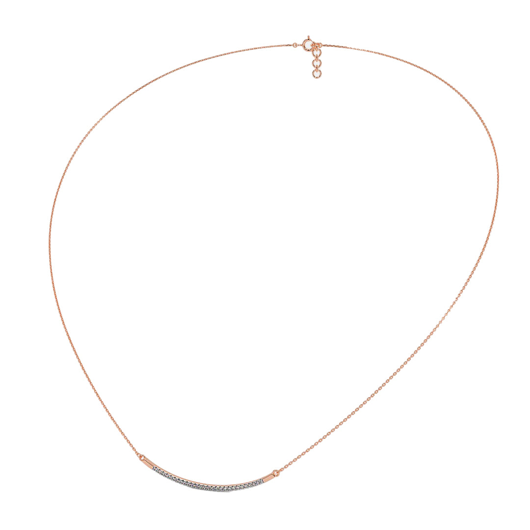 Pave Diamond Curved Bar Pendant Necklace in Gold