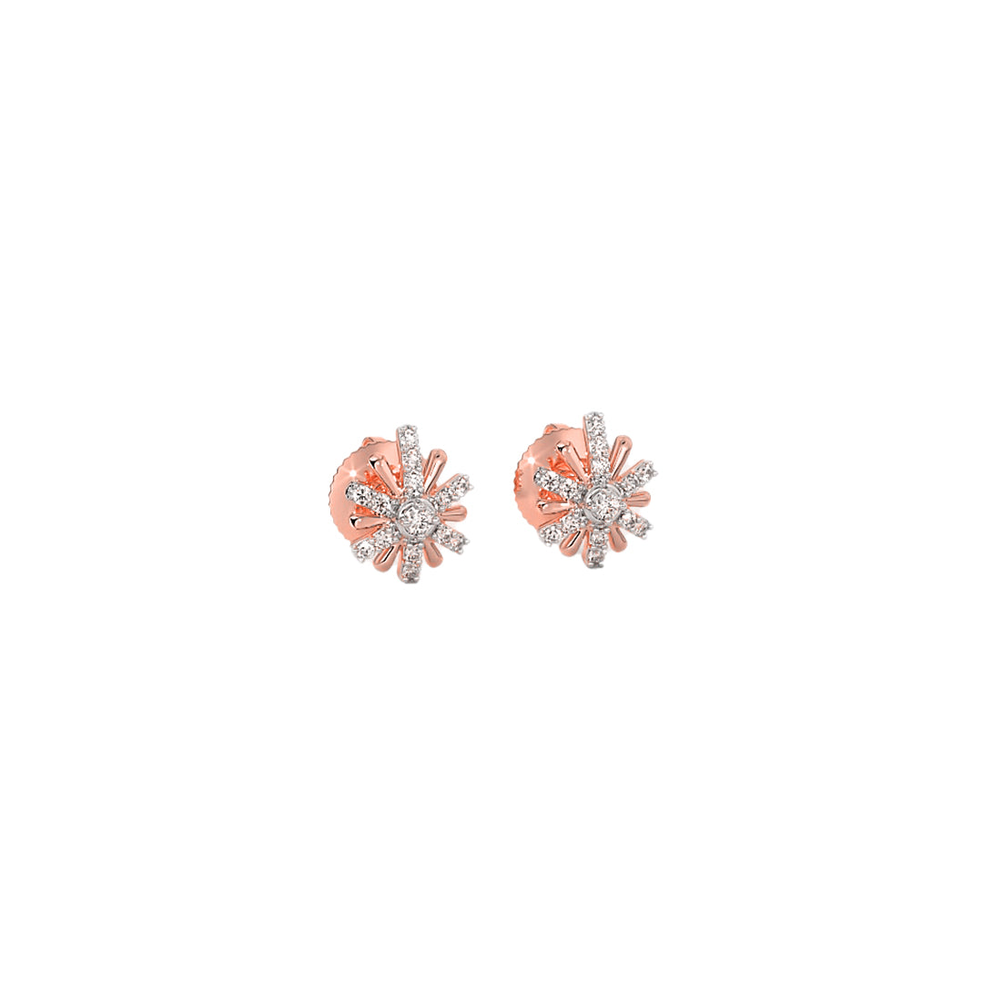 Diamond Cluster Starburst Flower Stud Earrings in Gold