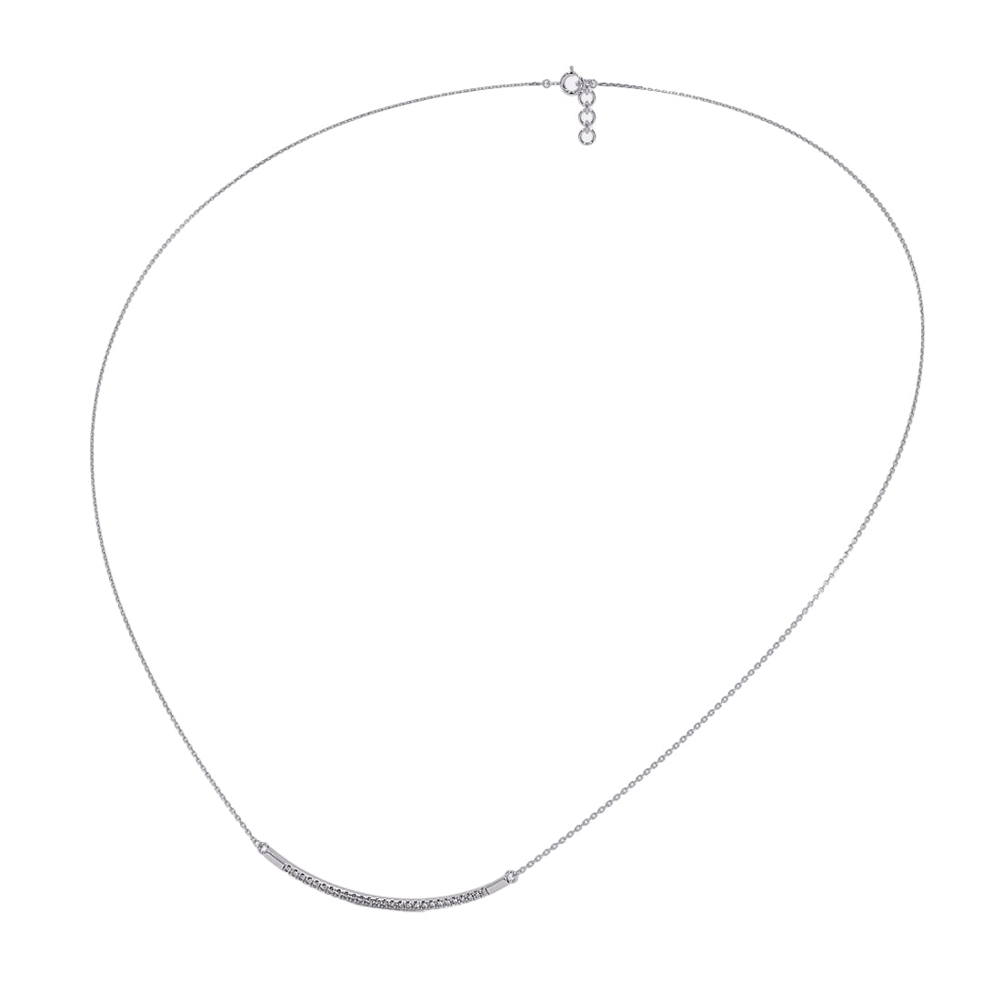 Pave Diamond Curved Bar Pendant Necklace in Gold