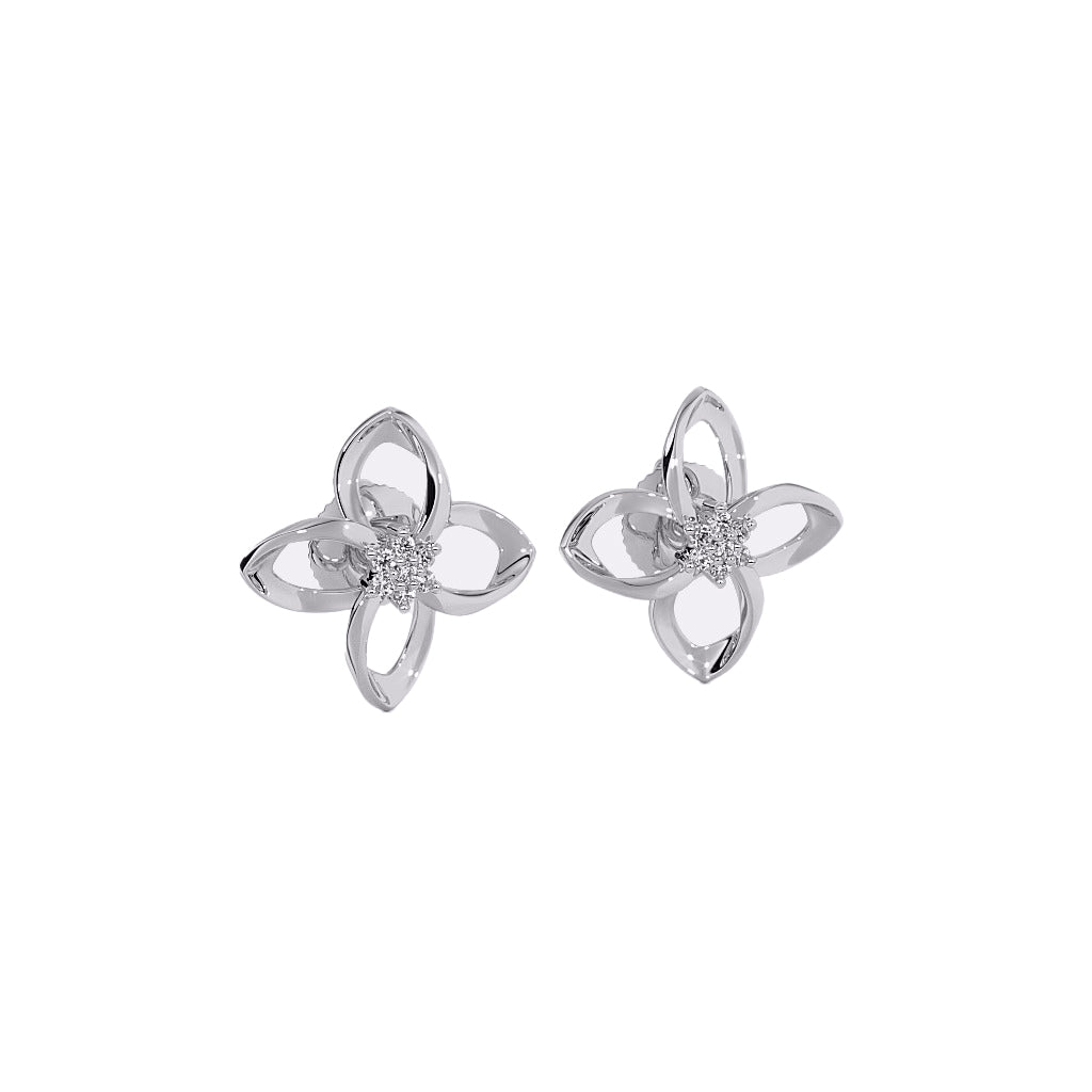 Twisted Gold Diamond Flower Motif Earrings in Gold