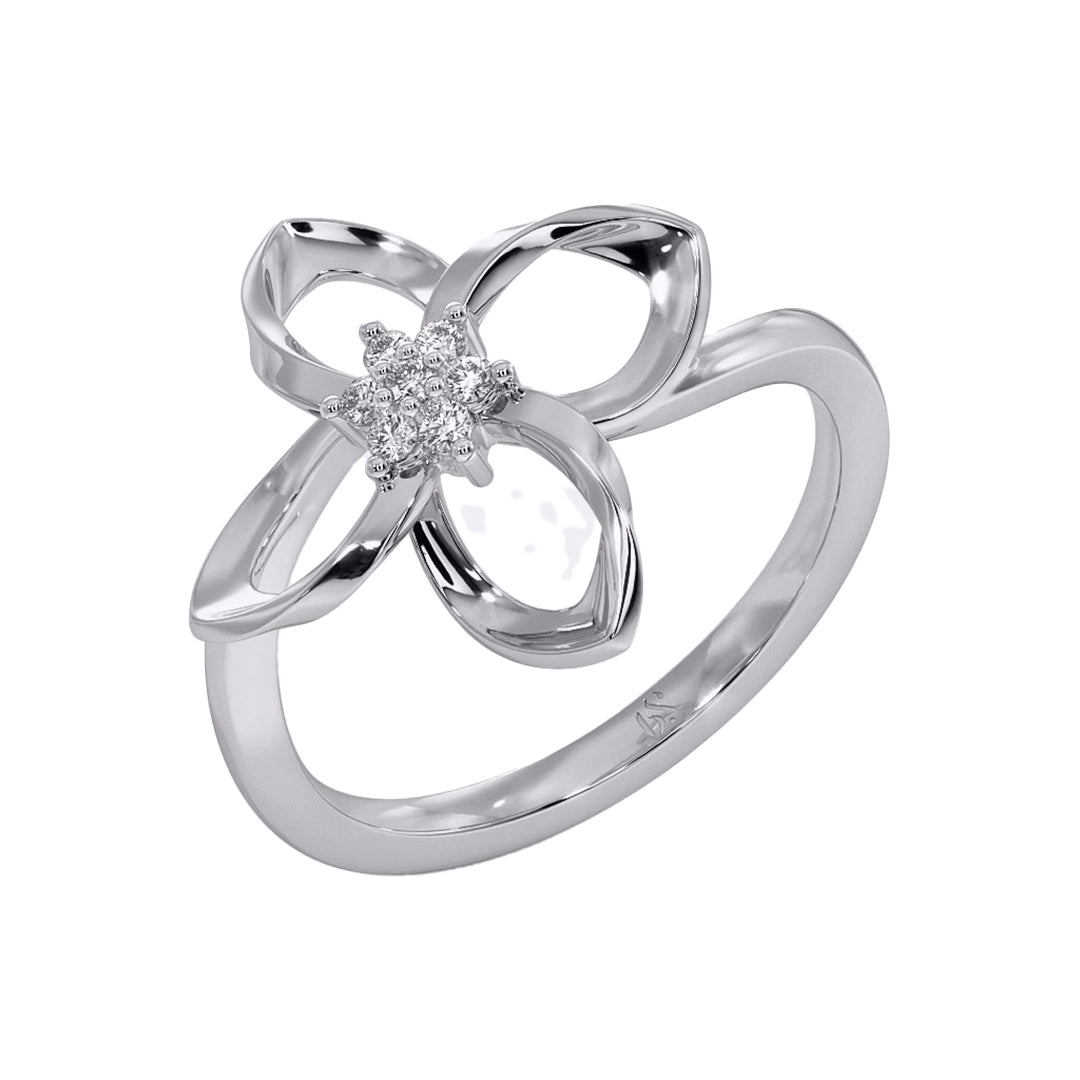 Twisted Gold Diamond Flower Motif Statement Ring in Gold