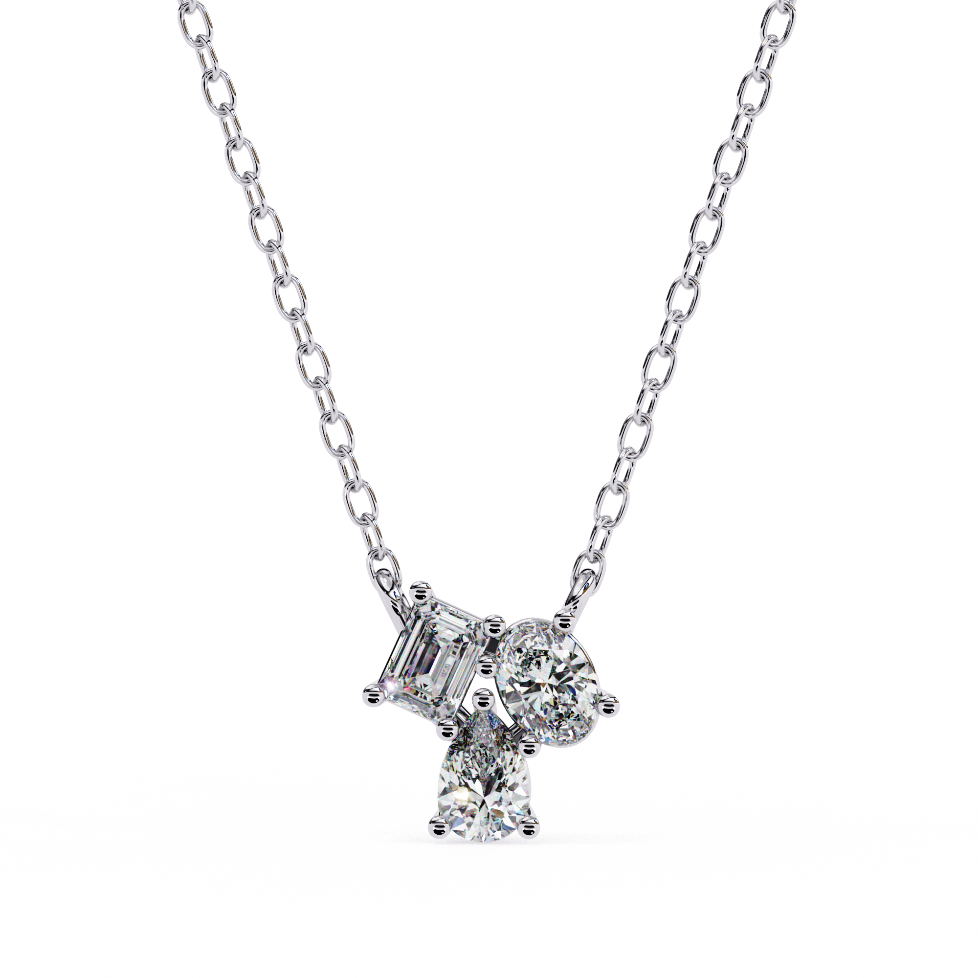 Multi-Cut Diamond Three-Stone Diamond Necklace