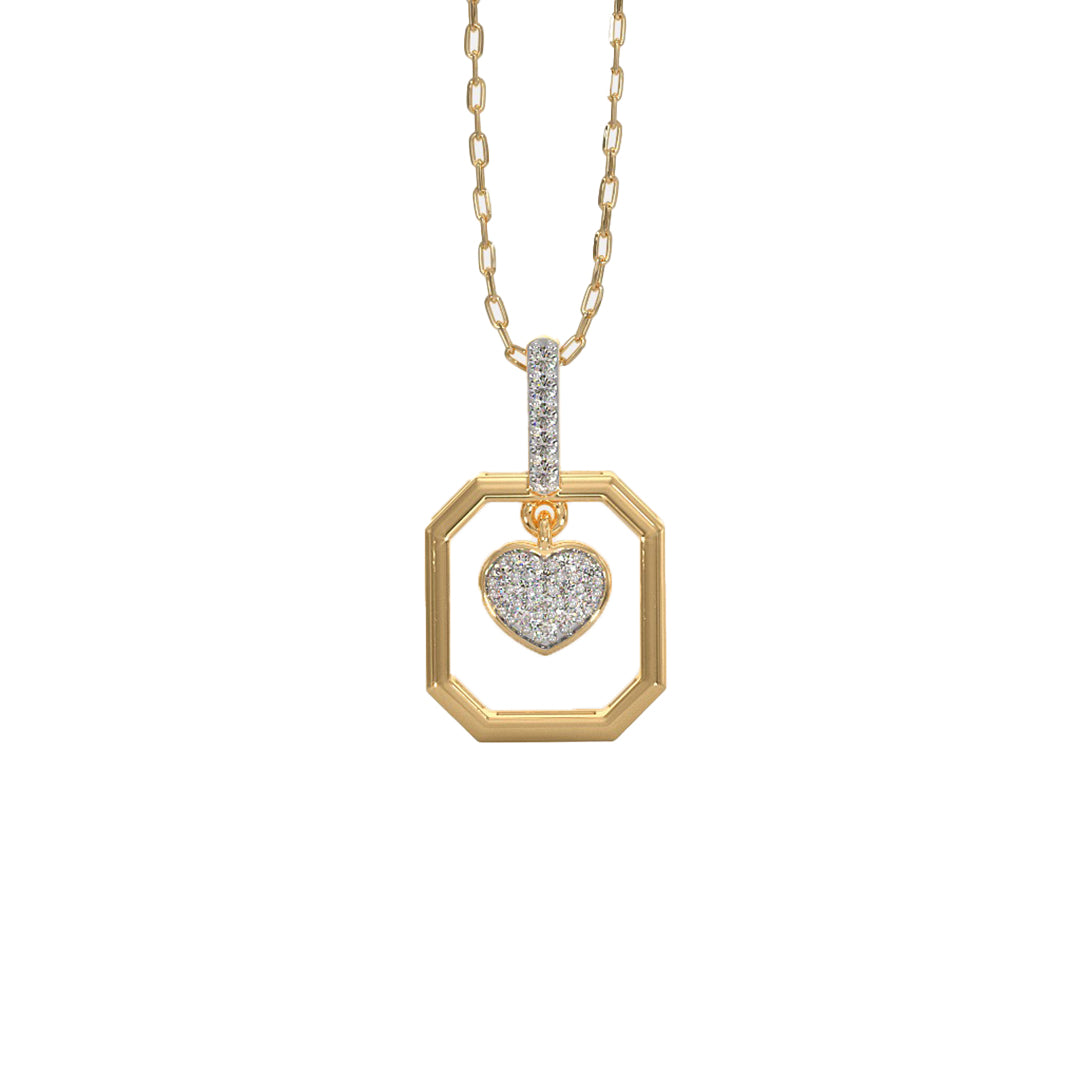 Octagonal Frame Diamond Heart Gold Pendant in Gold