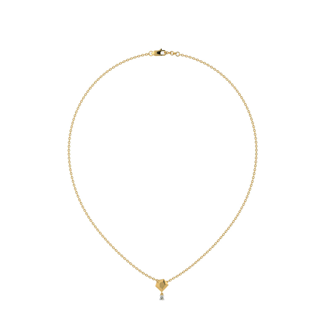 Geometric Round Diamond Solitaire Pendant Necklace in Gold
