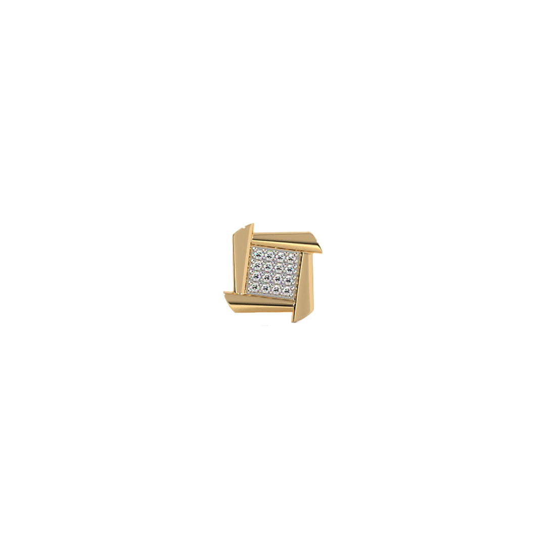 Swirling Square Pave Diamond Stud Earrings in Gold