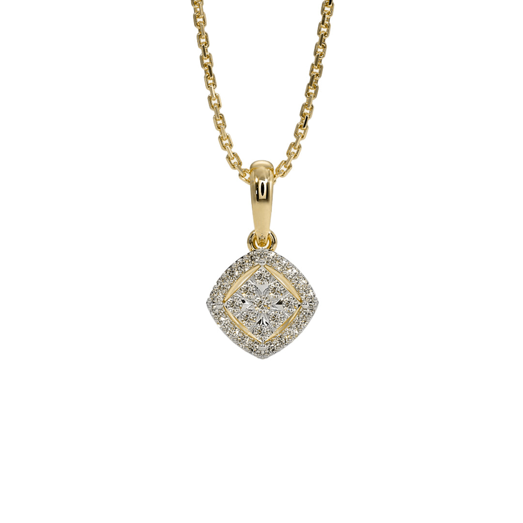 Round Diamond Cushion Shape Halo Pendant in Gold