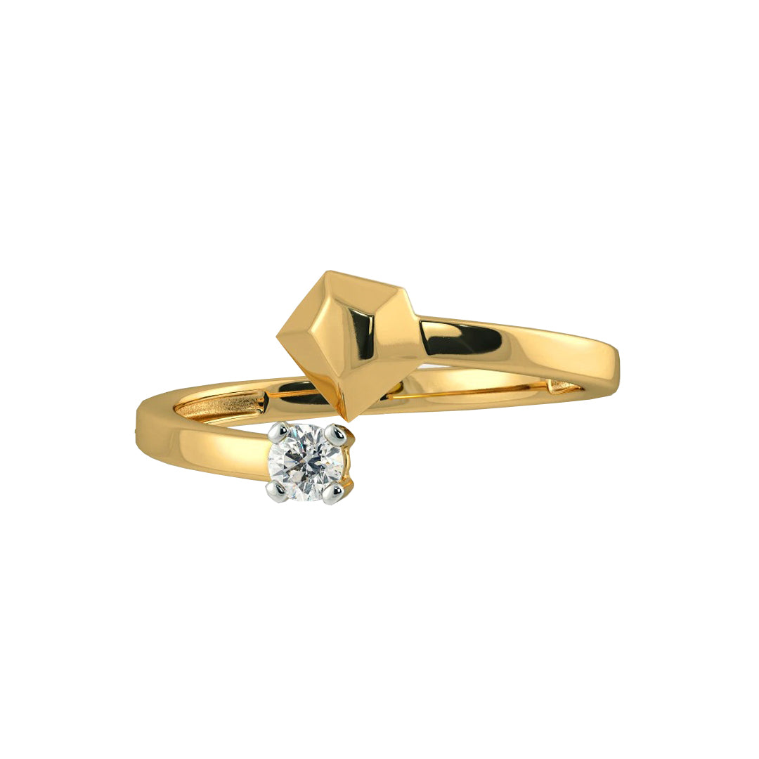 Geometric Diamond Solitaire Open Bypass Ring in Gold