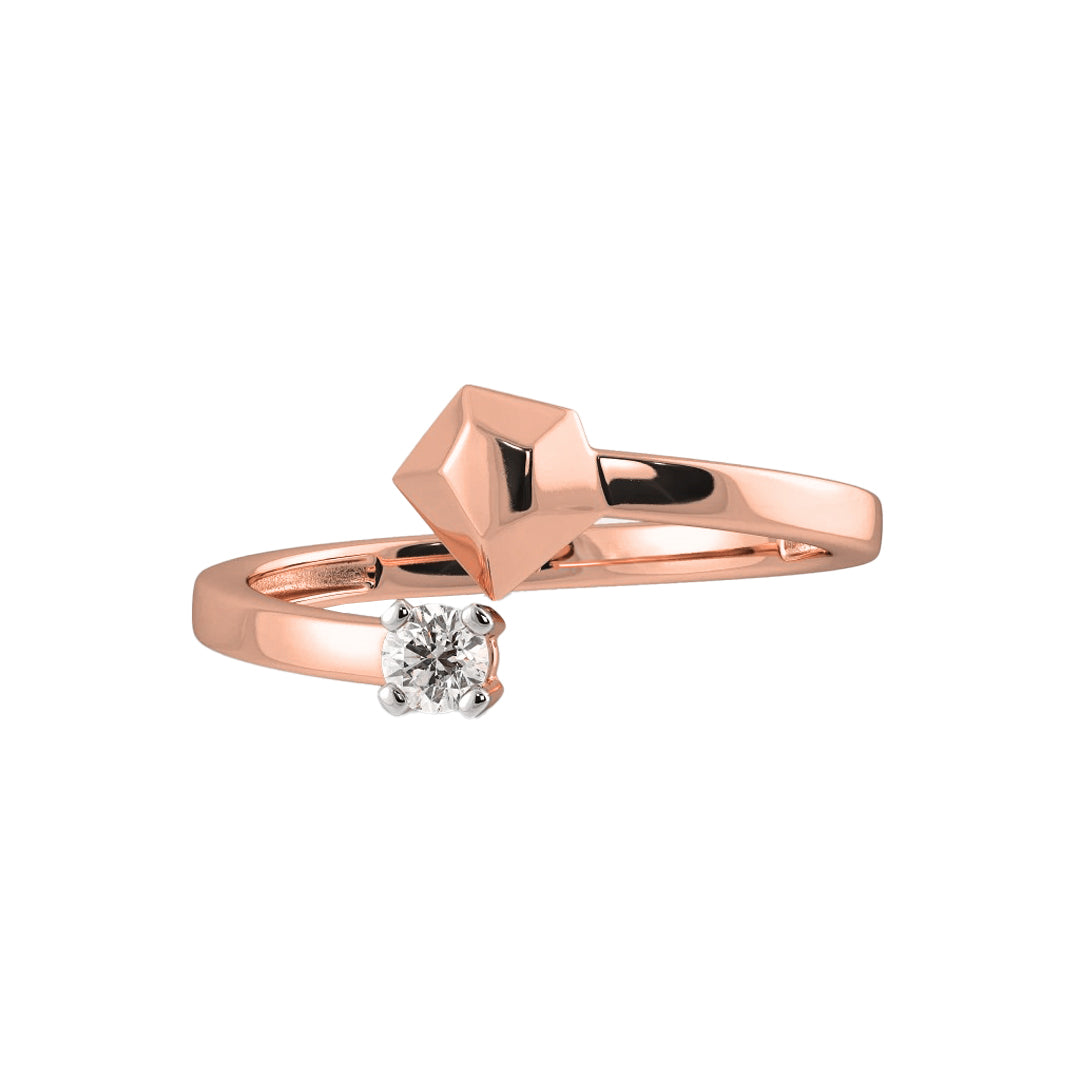 Geometric Diamond Solitaire Open Bypass Ring in Gold
