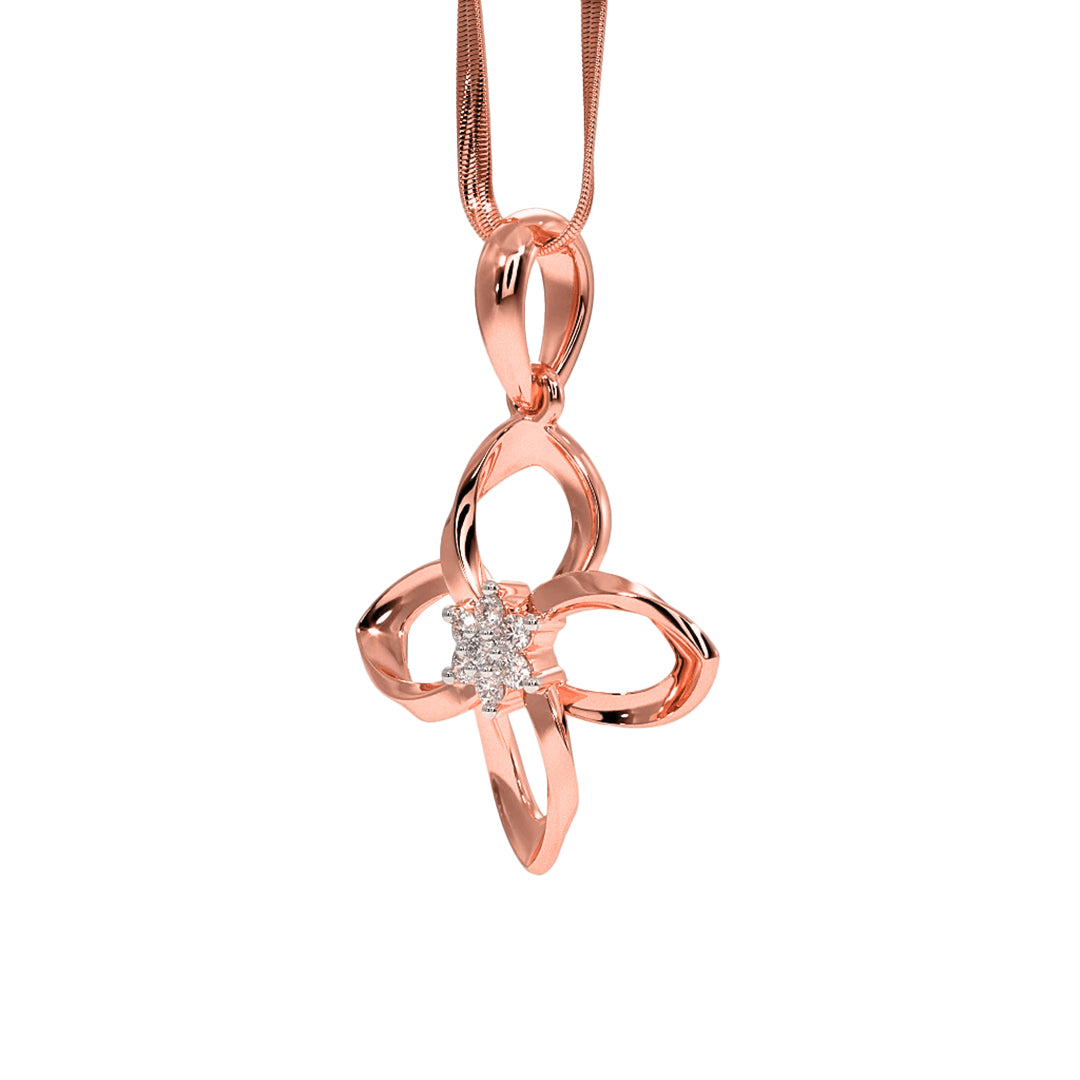 Twisted Gold Diamond Flower Motif Pendant in Gold