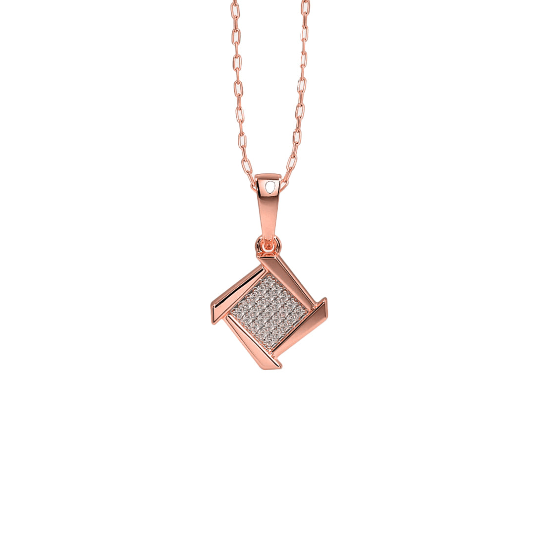 Swirling Square Pave Diamond Pendant in Gold