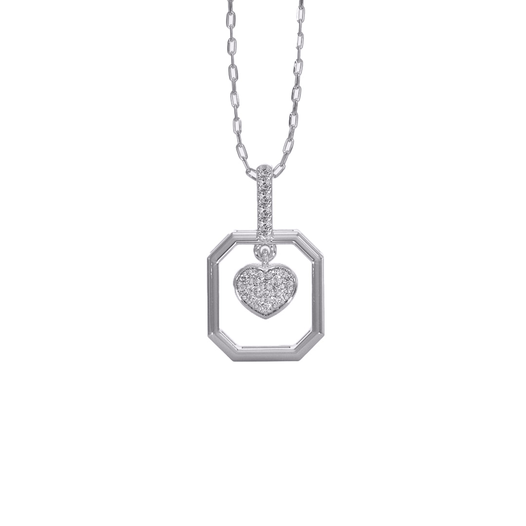 Octagonal Frame Diamond Heart Gold Pendant in Gold