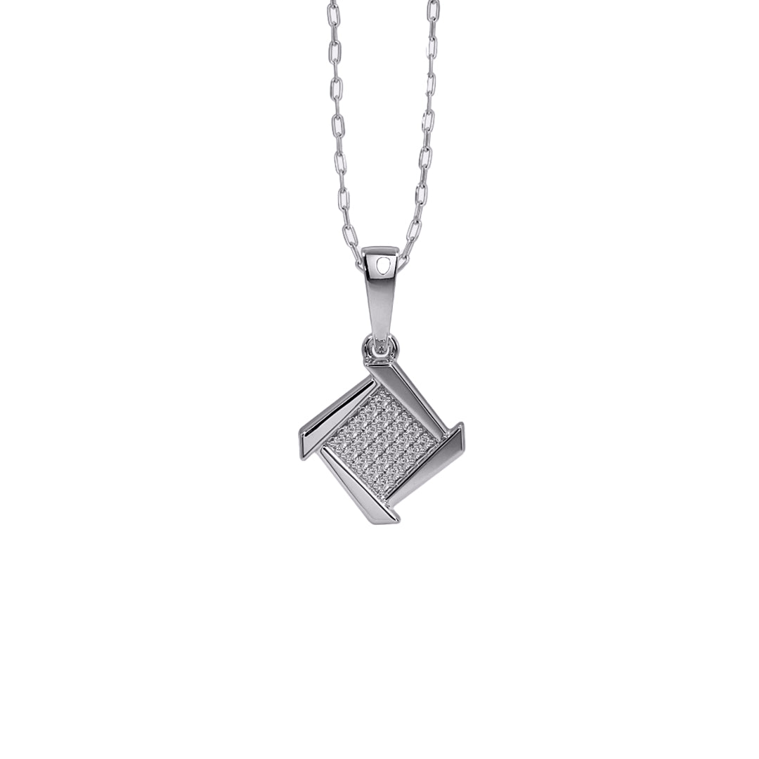 Swirling Square Pave Diamond Pendant in Gold