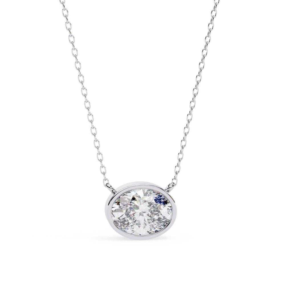 Elegant Gold Oval-Cut Diamond Bezel Pendant Necklace
