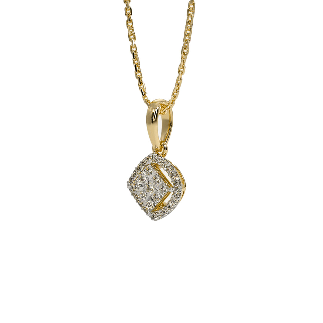 Round Diamond Cushion Shape Halo Pendant in Gold